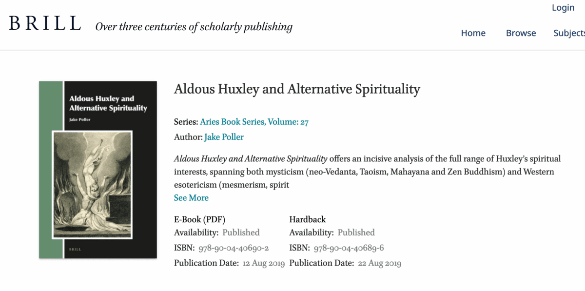 Aldous Huxley and Alternative Spirituality, a review by Patrick Horn