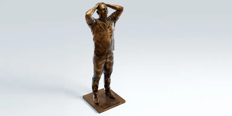 A bronze statue of Elon Musk made