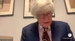 Geoffrey Robertson QC at NCRI-US’s panel “Challenges Posed by Ebrahim Raisi, a Recognized Mass Murderer” held on Aug 5, 2021.