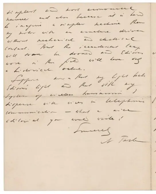 Four-page letter autographed by Nikola Tesla sold at auction for 0,000