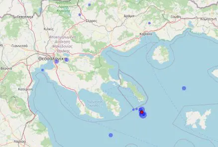 A magnitude 5.4 earthquake near Mount Athos
