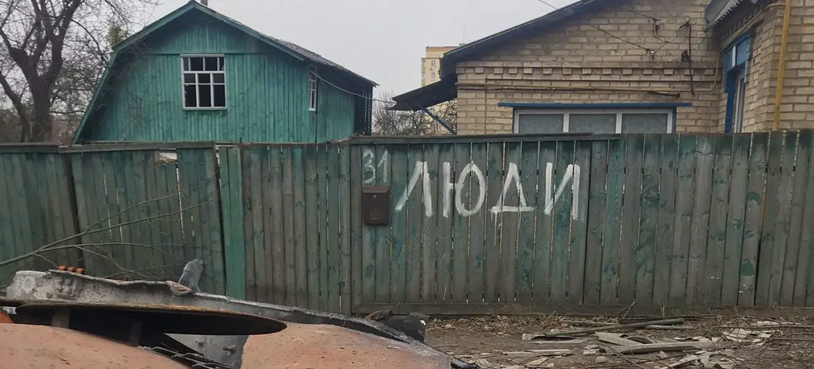 A destroyed tank in Bucha, on the outskirts of Kyiv, Ukraine.