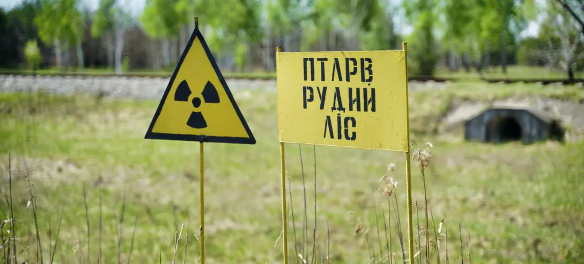 A sign warns of radiation danger at Chernobyl, Ukraine. A sign warns of radiation danger at Chernobyl, Ukraine.