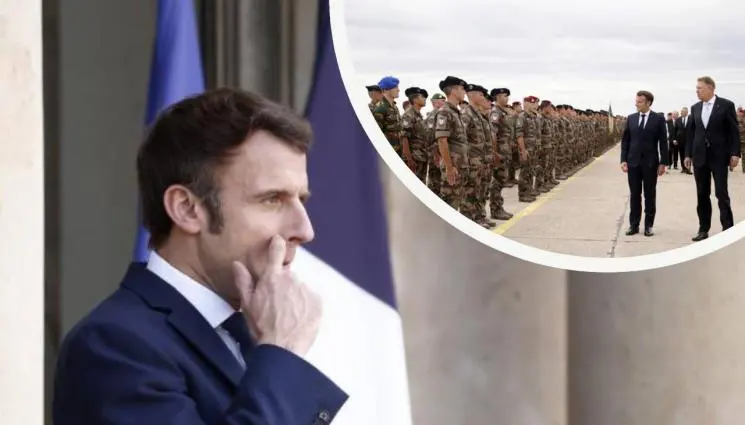 Macron in a tent in Romania