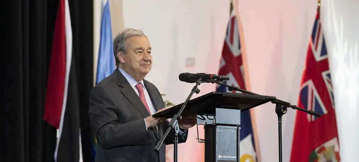 UN Secretary-General António addresses the opening ceremony of the 43rd regular meeting of the Conference of Heads of Government of the Caribbean Community (CARICOM), which is taking place from July 3-5 in Paramaribo, Suriname.