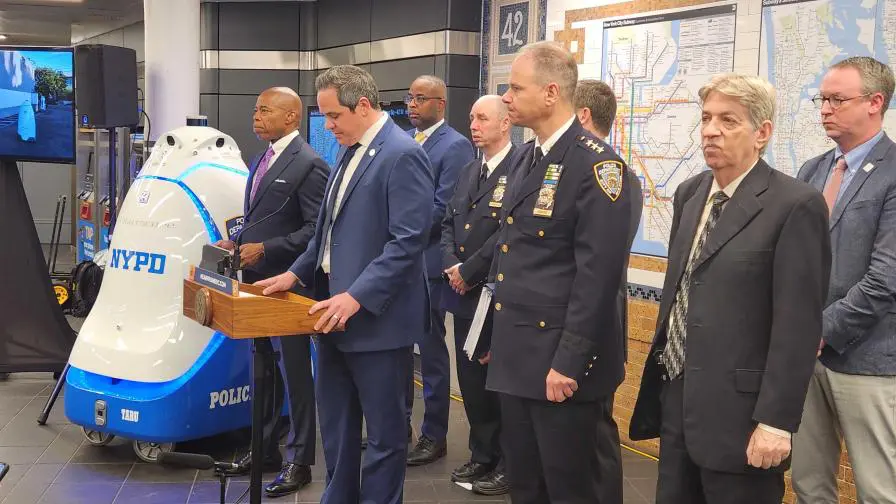 A police robot begins patrolling New York City
