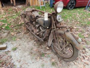 1937 Indian Sport Scout with V Twin motor in need of some restoration, a barn find.