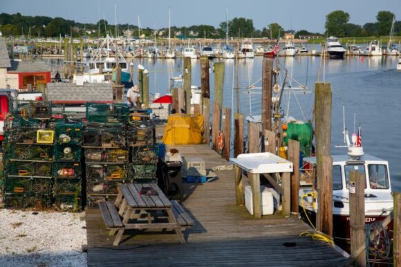 lobster pots on pier by CBD 580x386 1 Nautical Trip in ‘Connecticut Waters’ with Lyme Photographer Caryn B. Davis in her Latest Book