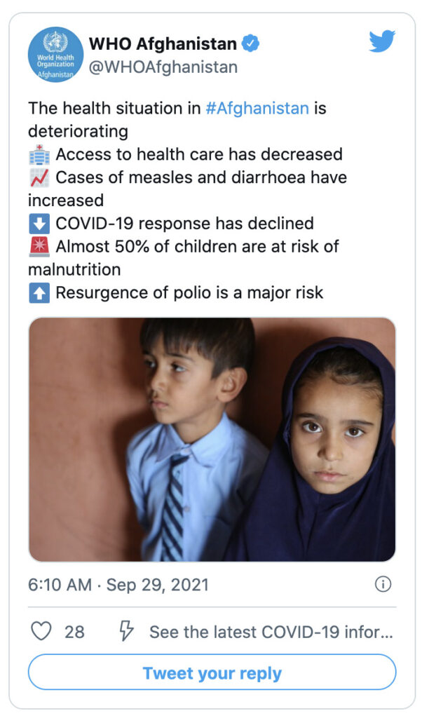 捕获 décran 2021 09 30 à 15.16.25 阿富汗：世界卫生组织警告说，公共卫生状况迅速恶化