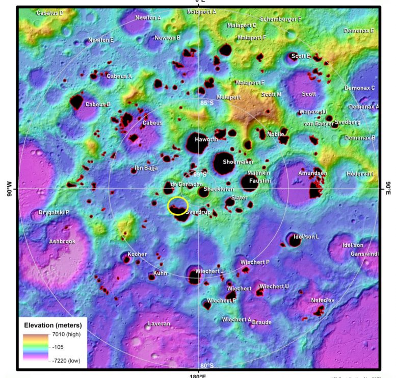 Moon’s South Pole Topographic Map