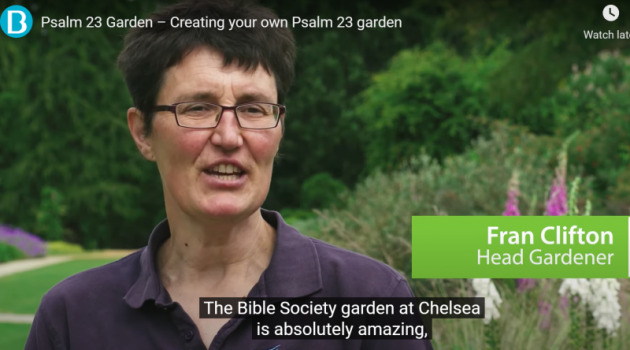 fran clifton Bible Society wins gold medal at the Chelsea Flower Show on Psalm 23 themed garden