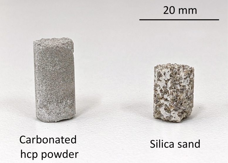 Muestras de concreto de carbonato de calcio