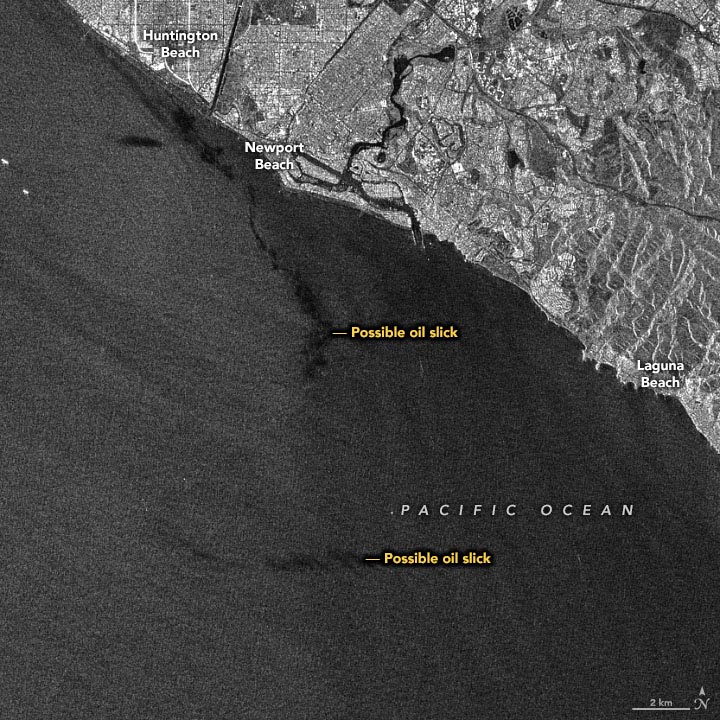 Radar de apertura sintética del derrame de petróleo de California Octubre de 2021 Anotado