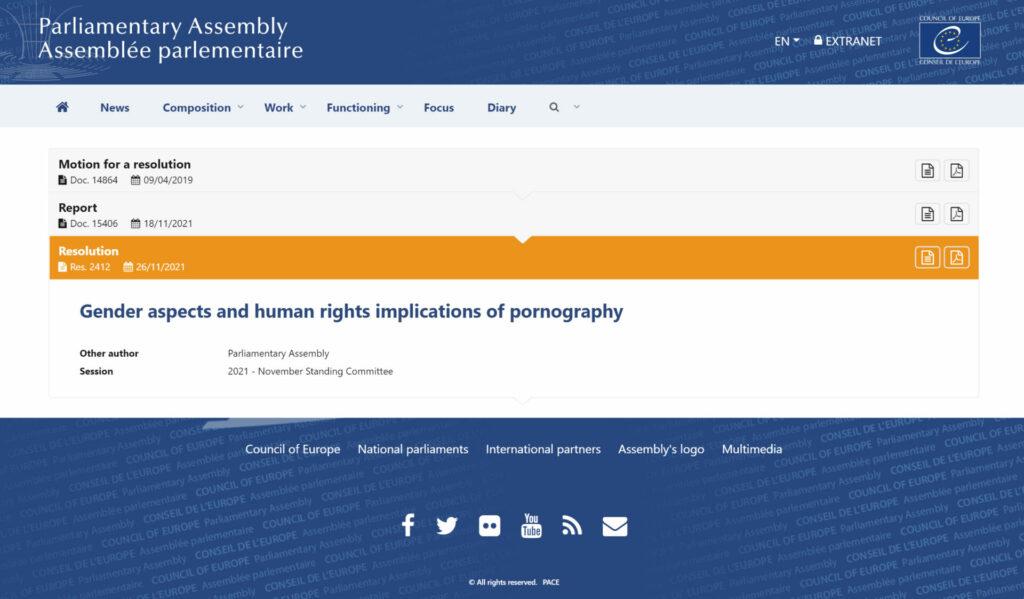 Opera Snapshot 2021 12 01 143026 pace.coe .int PACE sets recommendations on the human rights implications of pornography