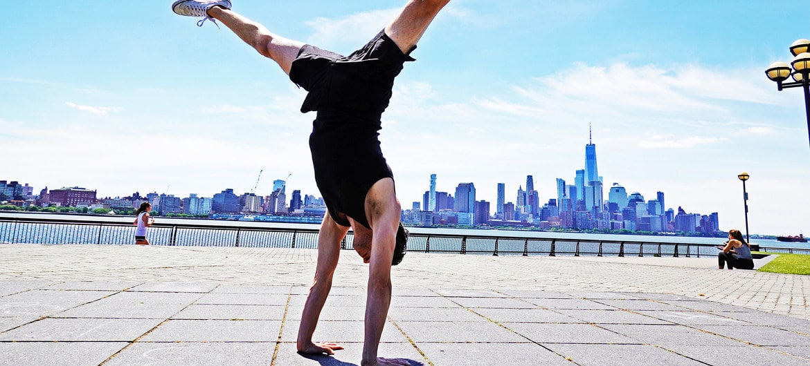 Jon Witt, practicing therapeutic yoga postures in Jersey City.