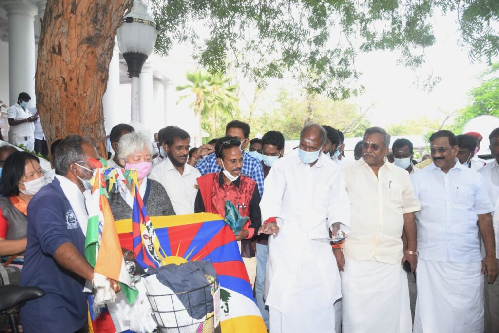 2 1 1024x683 1 Indian Man on Cycle Yatra for Tibet welcomed at the premises of Puducherry Assembly
