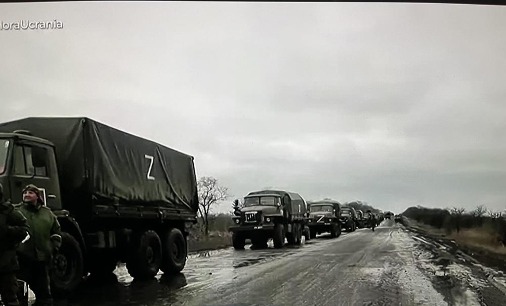 A long convoy of military trucks