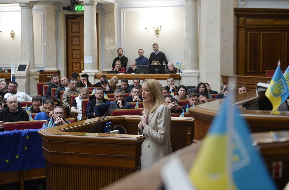Roberta Metsola addressing the Verkhovna Rada in Kyiv, Ukraine