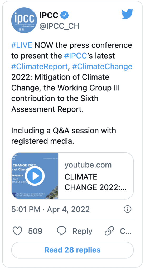 Capture décran 2022 04 05 à 19.55.34 Rapport climat de l'ONU : C'est "maintenant ou jamais" pour limiter le réchauffement climatique à 1.5 degrés