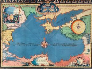 Gouache papíron A Fekete-tenger térképe (1779) címmel, Giacomo Baseggio olasz térképész, keretezve (5,228 dollár).