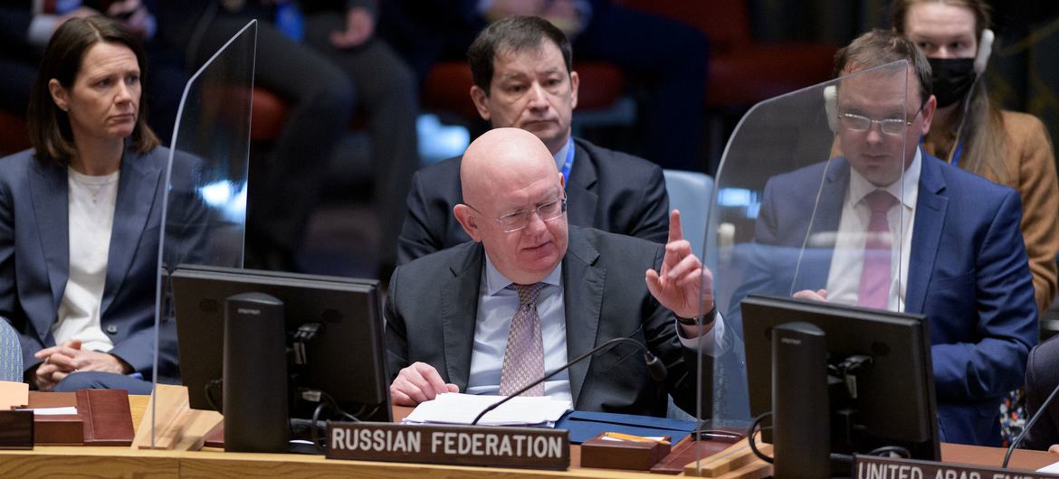 Der russische Botschafter Vassily Nebenzia während der Sitzung des Sicherheitsrats zur Lage in der Ukraine