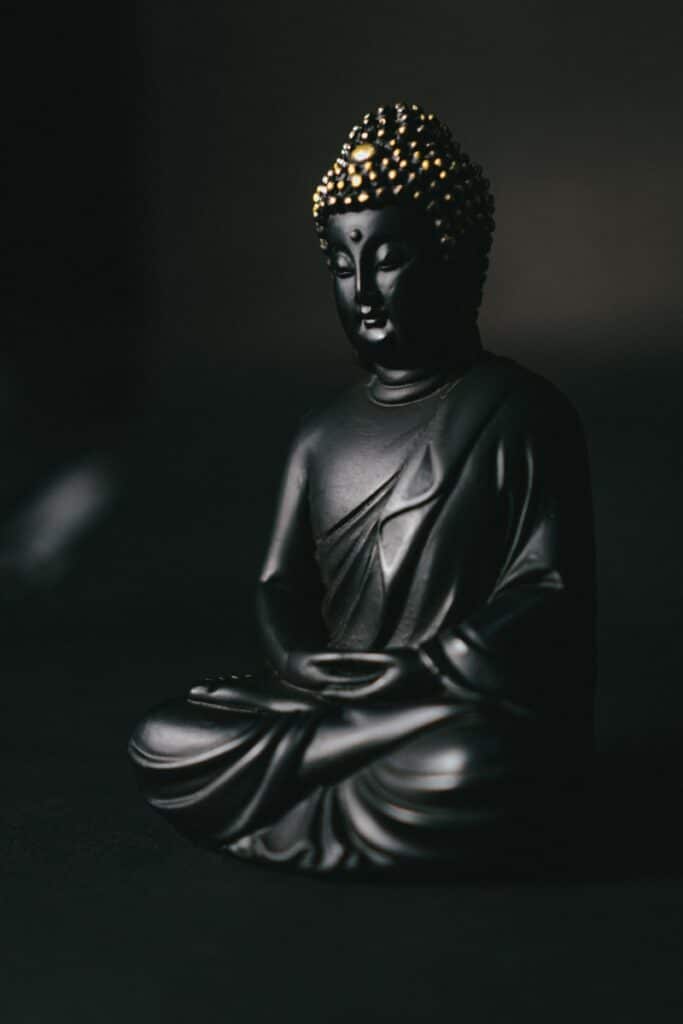 черная статуя Будды Гаутамы на черной поверхности
