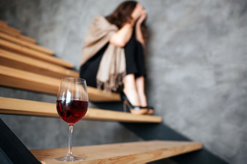 Woman Alcoholic Wine Stairs