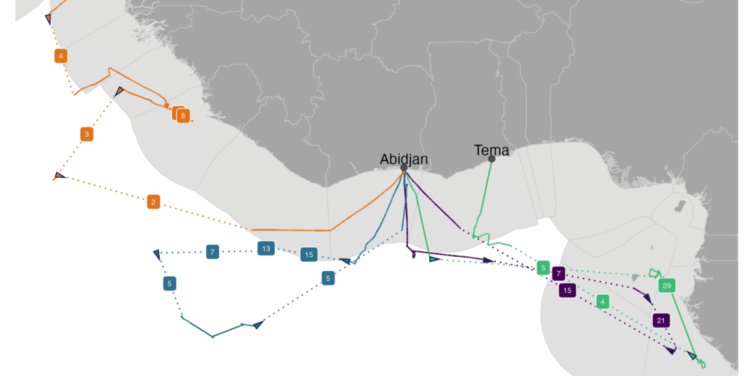 KAART -- Franse tropische tonijnschepen rond Afrika