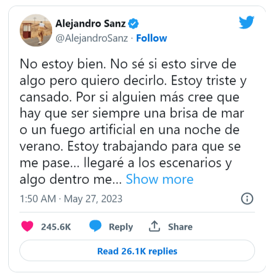 Алехандро Санс в Твиттере