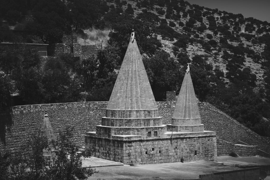 Lalish , grayscale photo of concrete building