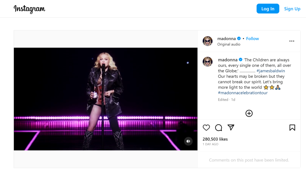 Madonna en su cuenta de instagram