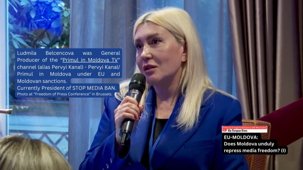 Ludmila Belcencova PrimulTV Stop Media Ban at Brussels conference EU-MOLDOVA: Does Moldova unduly repress media freedom? (I)