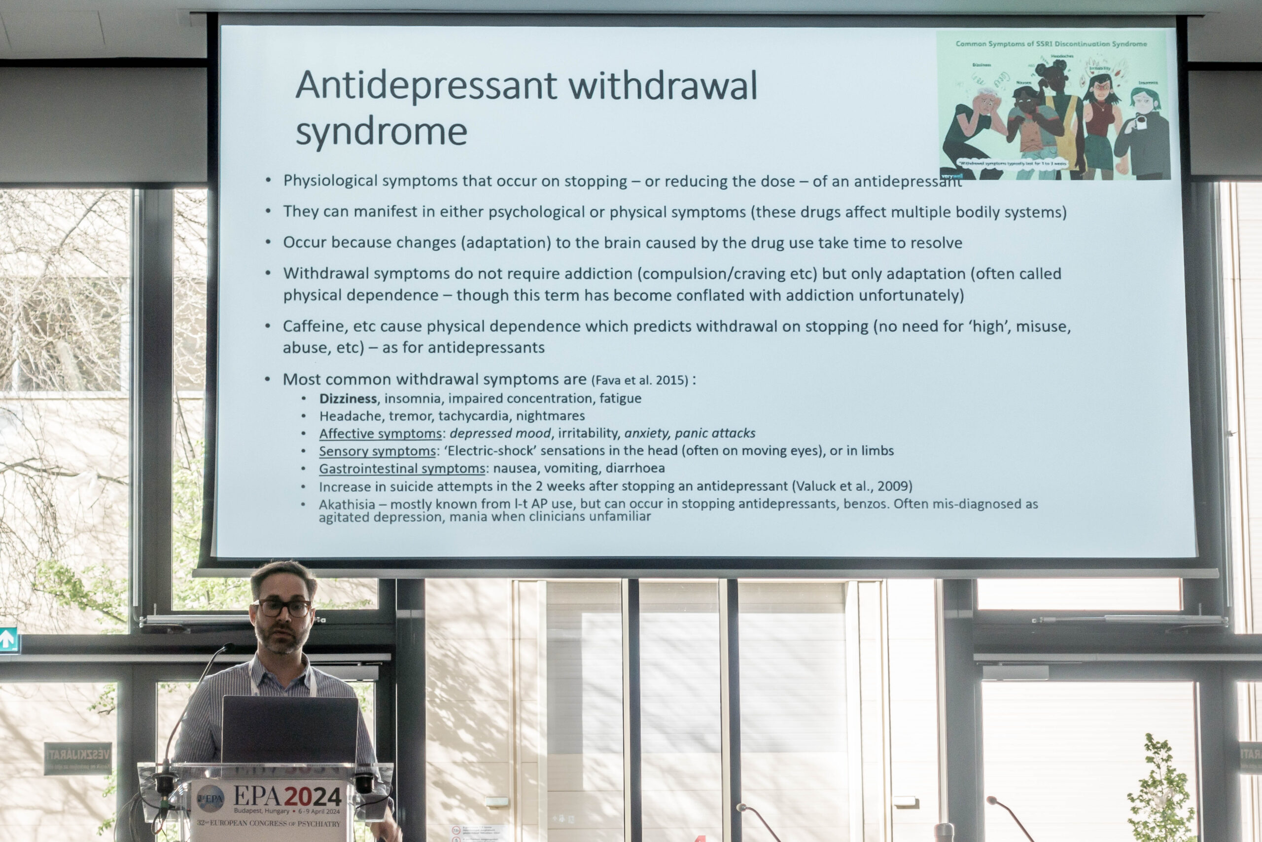 Dr Horowitz presenting findings on antidepressant withdrawal